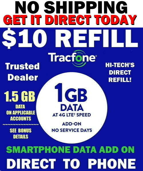 Tracfone $10 ⭐ 1.5 Gb W/ Bonus* Data Refill Fast ⚡  To Phone ⚡ Get It Today!