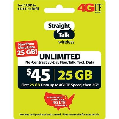 Straight Talk Rob Refill Card 30 Day $45 Prepaid Unlimited Service Plan Phone