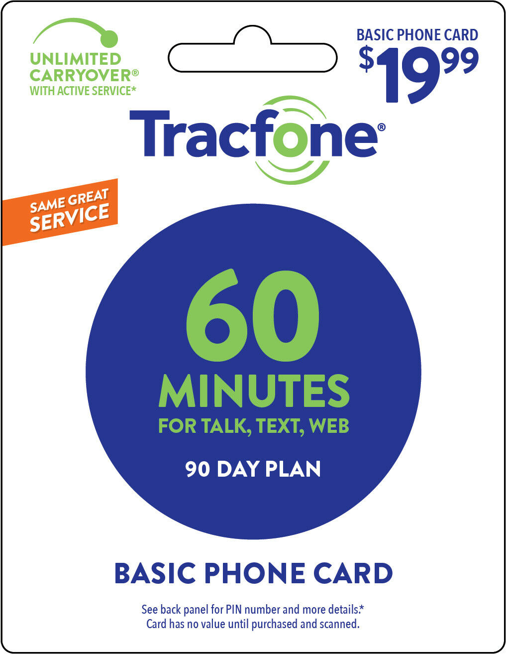Tracfone 60 Minute Plan - 90 Days/60 Minutes/60 Text/60mb Data