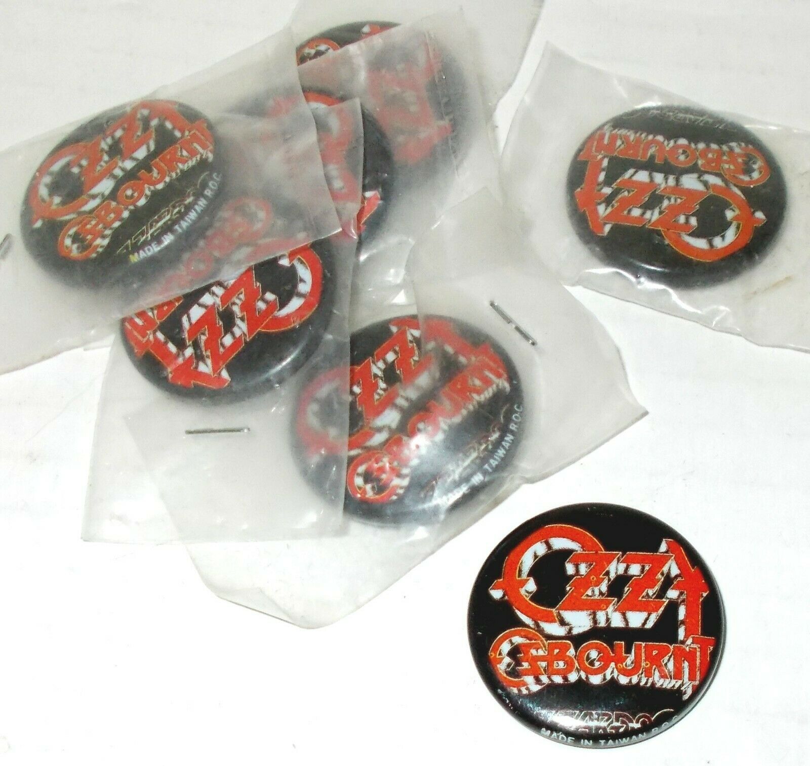 Lot Of 6 Ozzy Ozbourne Buttons Vintage 80s Tin Litho 1.25" Pin Heavy Metal Nos